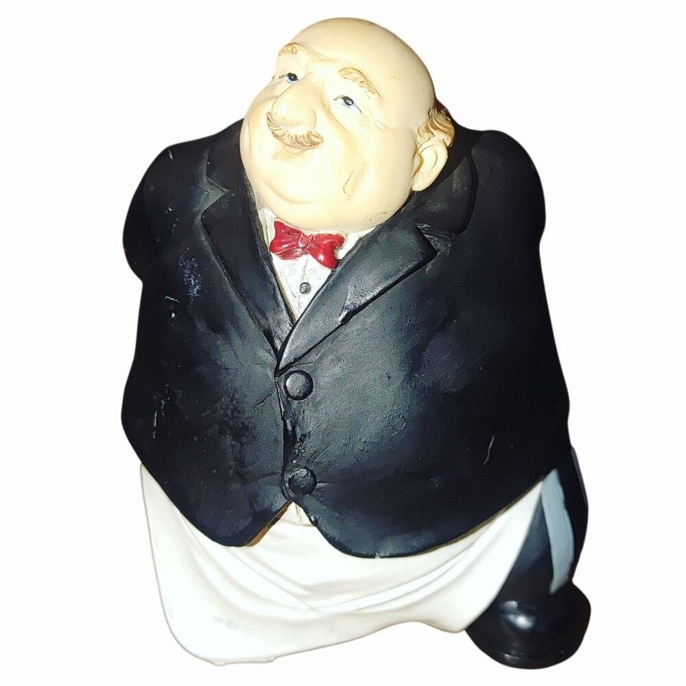 Tummy Funny Butler Wine Bottle Holder Figurine  Hand Paint Resin French Italian